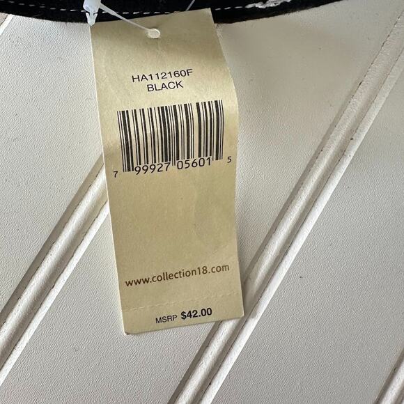 Collection Eighteen Wool Cloche Hat Black Bow Trim Retro White Embroidered Women - Picture 9 of 9